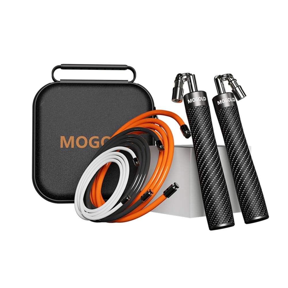 Mogold Weighted Jump Rope for High-Intensity Training, Muay Thai & MMA Workouts Heavy Jumping Ropes for Fitness Carbon Fiber Handle Adjustable Length 3 Meters 1/5 +1/4lb+1/2lb PVC Steel Wire Rope