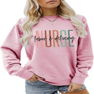 Hapwalyn Labor And Delivery Nurse Sweatshirt, L&D Nurse Crewneck Sweater Women Pullovers Tops Nursing School Grad Shirt Gifts Pink