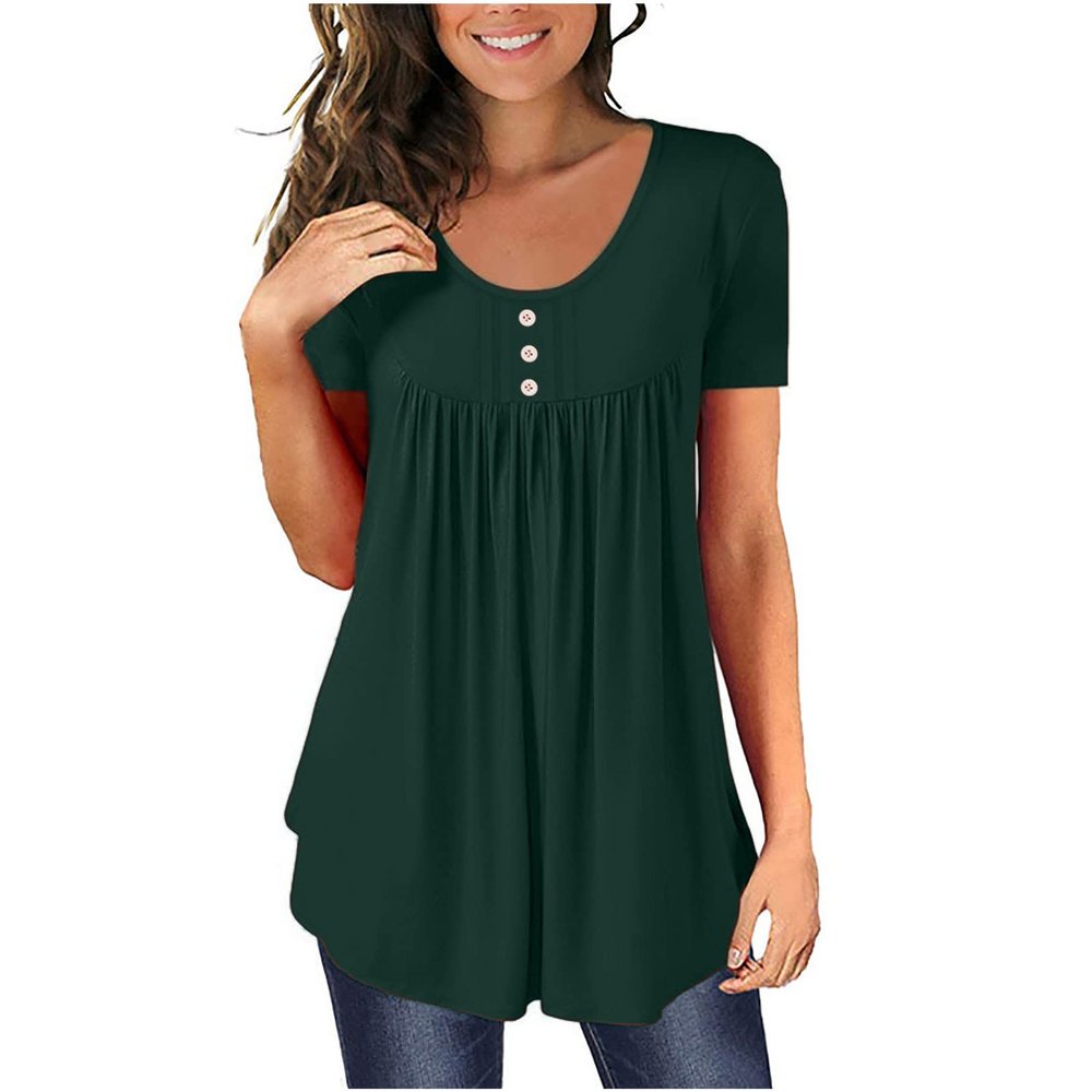 Women Summer Tops Scoop Neck Shirts Tunic Tops Short Sleeve Loose Ladies Lightweight Dressy Work Casual Blouse T-Shirts Green