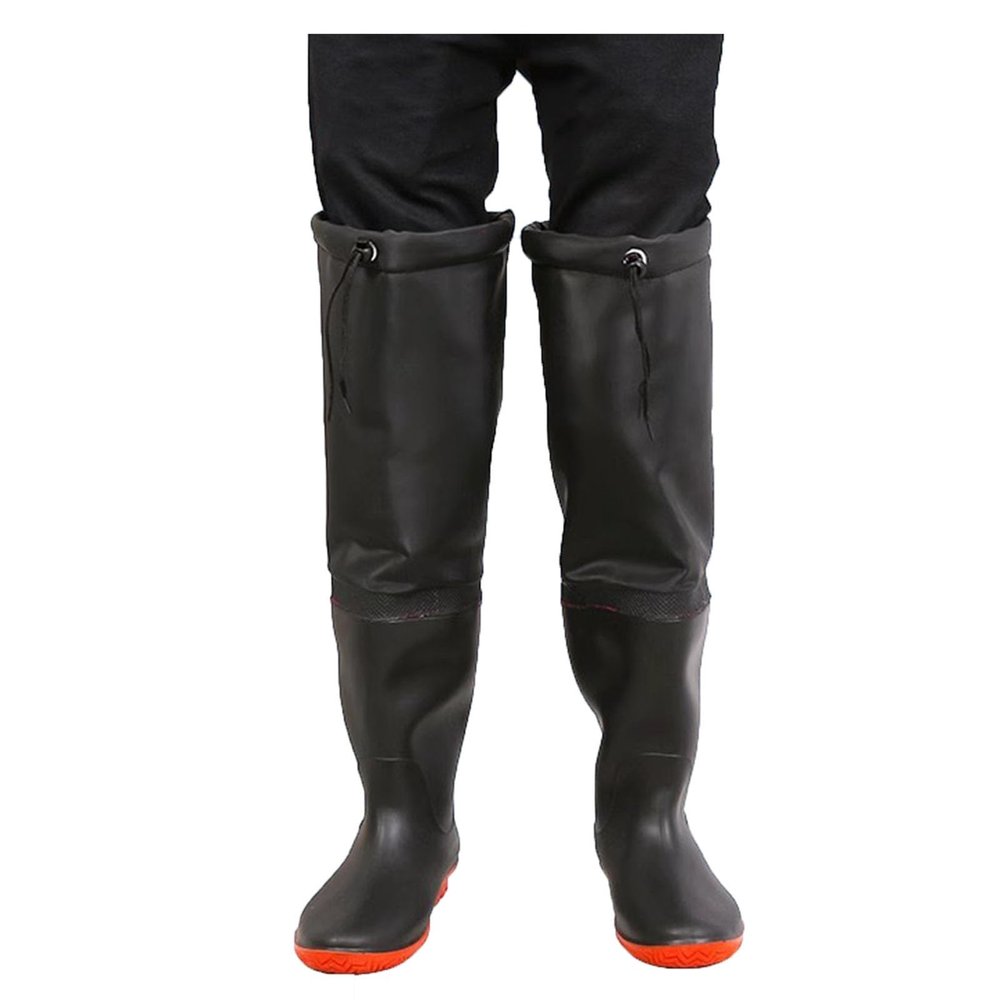 BcoMfy Winter Warm Hip Waders Boots, 60cm/23.6in Knee High Rain Boots, Non-slip Wear-resistant Rubber Sole (Color : Black1, Size : 8.5)