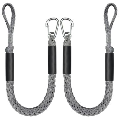 4 Feet Bungee Dock Line Mooring Rope for Docking with Stainless Steel Clip Accessories for Boats PWC, Built in Snubber, Kayak, Watercraft,SeaDoo,Jet Ski, Pontoon, Canoe, Power Boat 2-Pack (Grey)