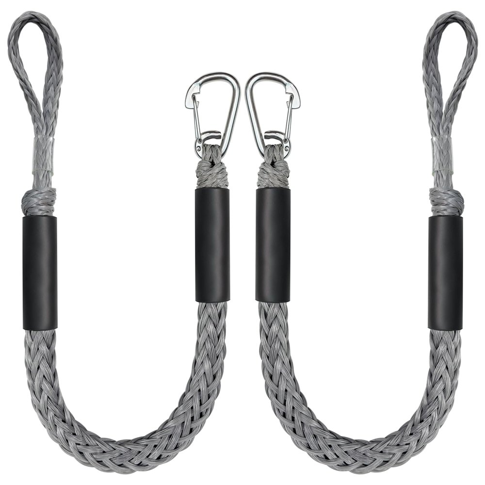 4 Feet Bungee Dock Line Mooring Rope for Docking with Stainless Steel Clip Accessories for Boats PWC, Built in Snubber, Kayak, Watercraft,SeaDoo,Jet Ski, Pontoon, Canoe, Power Boat 2-Pack (Grey)
