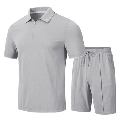 MoFiz Mens Track Suits Shorts Sets Outfit Casual 2 Piece Sets Quickly Dry Quarter Zip Cool sets Sports Sweatsuits (Light Grey XX-Large)