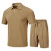 MoFiz Tracksuits Sets Two Pieces Outfits for Mens Jogger Sets Sweatsuit Short Sleeve Polo Quarter Zip Shirts Shorts Sport Suits With Pocket (Khaki Large) view 1
