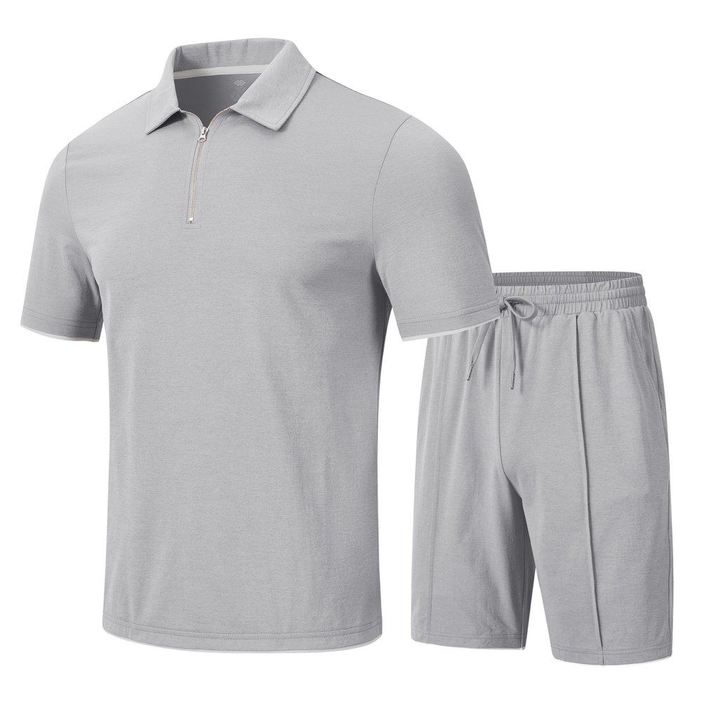MoFiz Mens Track Suits Shorts Sets Outfit Casual 2 Piece Sets Quickly Dry Quarter Zip Cool sets Sports Sweatsuits (Light Grey X-LArge)