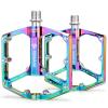 Road/Mountain Bike Pedals - 3 Bearings Bicycle Pedals - 9/16 CNC Machined Flat Pedals with Removable Anti-Skid Nails (Rainbow) view 1