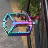 Road/Mountain Bike Pedals - 3 Bearings Bicycle Pedals - 9/16 CNC Machined Flat Pedals with Removable Anti-Skid Nails (Rainbow) view 2