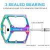 Road/Mountain Bike Pedals - 3 Bearings Bicycle Pedals - 9/16 CNC Machined Flat Pedals with Removable Anti-Skid Nails (Rainbow) view 3