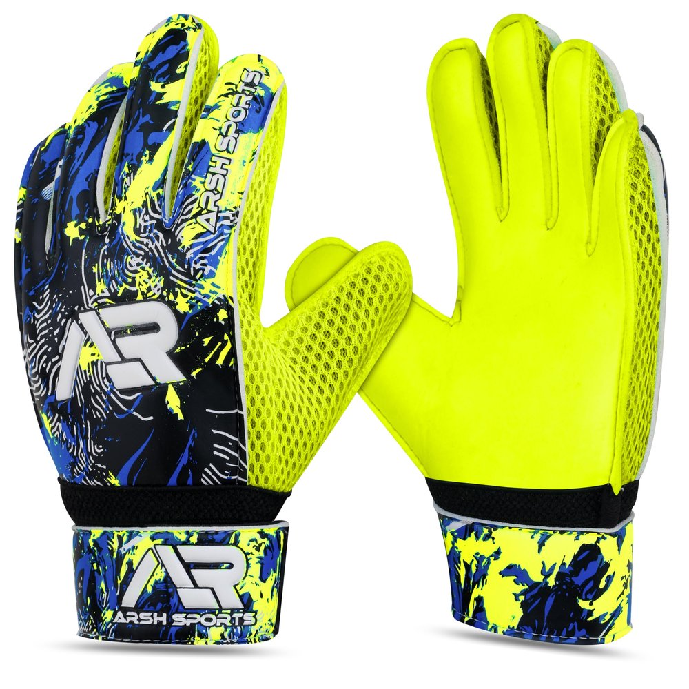 Arsh Sports Soccer Goalie Gloves, Football Goalkeeper Gloves for Kids Youth & Adult Strong Grip Finger Save 4mm Latex Finger Spine Protection (Yellow-Fluroscent, Size 4 Suitable for 6-9 Years)