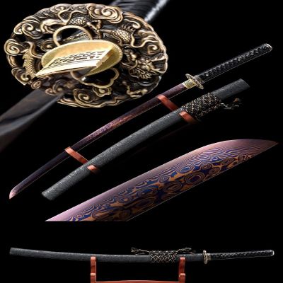 Zhmyyxgs Handmade Red Blade Japanese Sword Folded Damascus Steel Katana