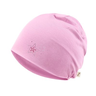 ililily Tencel Lyocell Kids' Beanie Ultra Soft Children Head Cover Sleep Hat (US, Alpha, Medium, Candy Pink-Rhinestone)