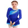 CHICTRY Figure Skating Dress Girls Long Sleeve Patchwork Ballet Dress Leotard with Wrap Skirt Outfit Royal Blue 12 Years view 1