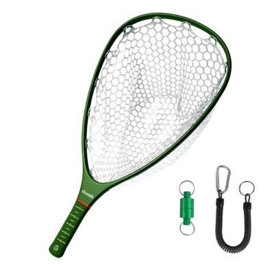 Aventik Fly Floating Fishing Net Carbon Fiber Landing Trout Net Clear Rubber Ghost Catch & Release Net(Green +Green Magnet)