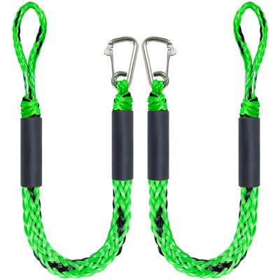 4 Feet Bungee Dock Line Mooring Rope for Docking with Stainless Steel Clip Accessories for Boats PWC, Built in Snubber, Kayak, Watercraft,SeaDoo,Jet Ski, Pontoon, Power Boat 2-Pack (Green&Black)