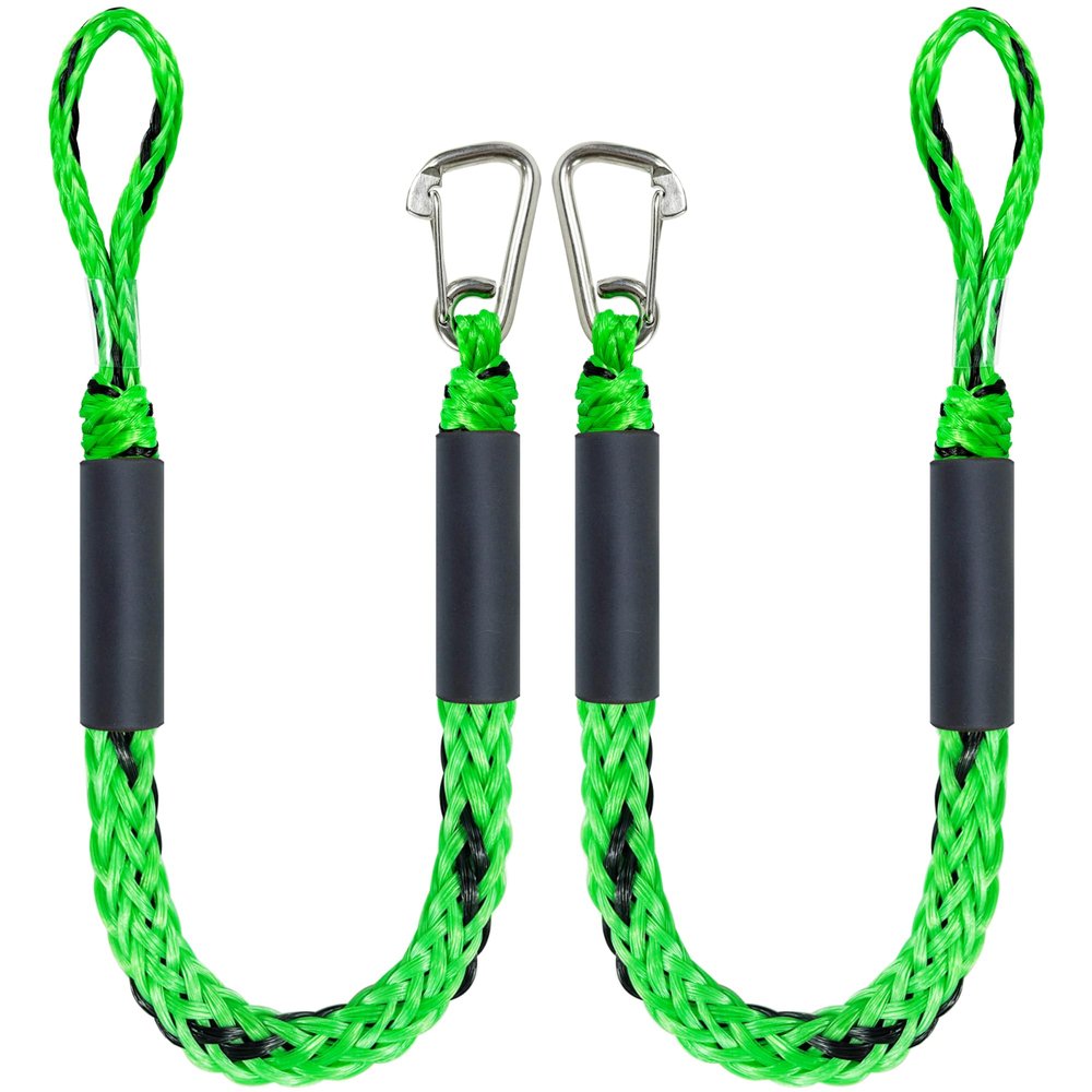 4 Feet Bungee Dock Line Mooring Rope for Docking with Stainless Steel Clip Accessories for Boats PWC, Built in Snubber, Kayak, Watercraft,SeaDoo,Jet Ski, Pontoon, Power Boat 2-Pack (Green&Black)