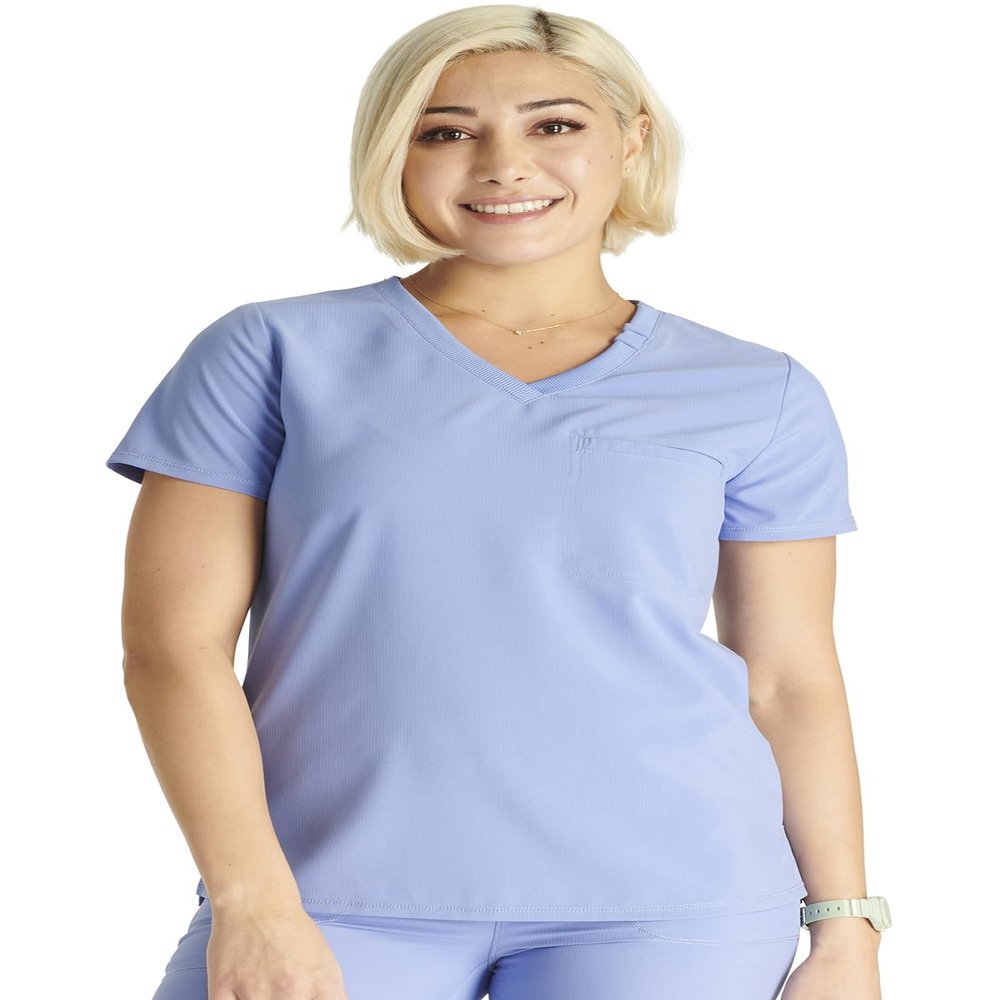 Cherokee Women's Scrub Top Tuckable Contemporary Fit with 1 Pocket Plus Size CK748A, 3XL, Ciel