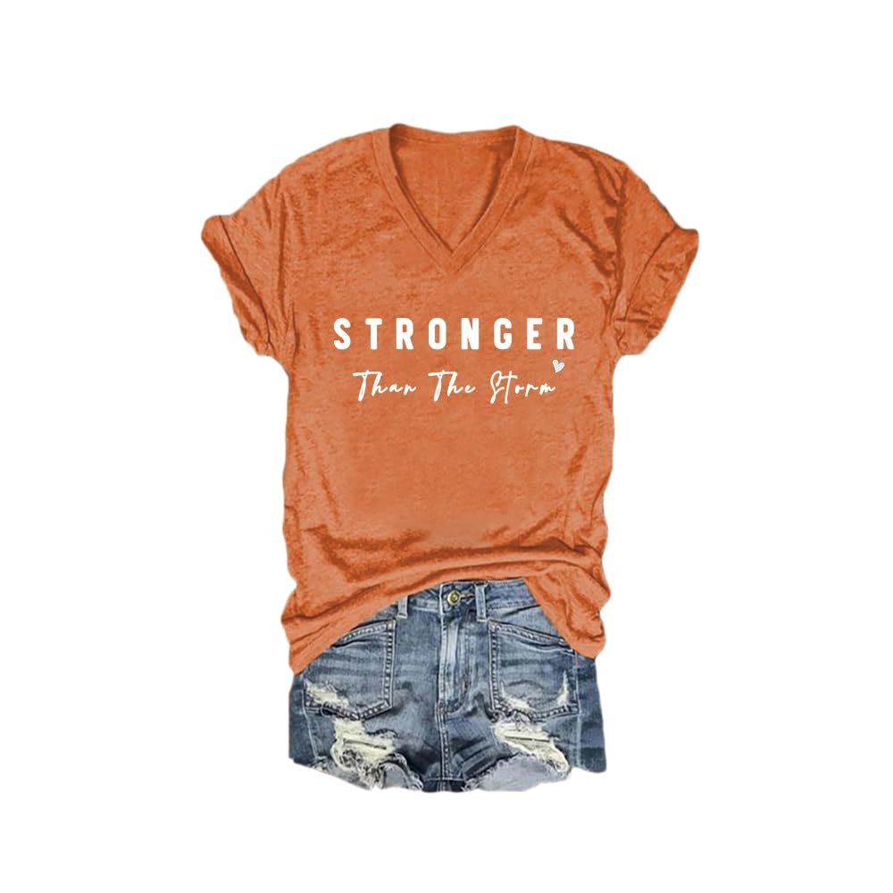 MOGUI You are Stronger Than The Storm Sweatshirt Stronger Than The Storm Womens Shirt Positive Saying V-Neck Shirt, 5X-Large, Orange