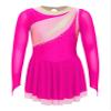 CHICTRY Figure Skating Dress Girls Long Sleeve Patchwork Ballet Dress Leotard with Wrap Skirt Outfit Hot Pink 14 Years view 3