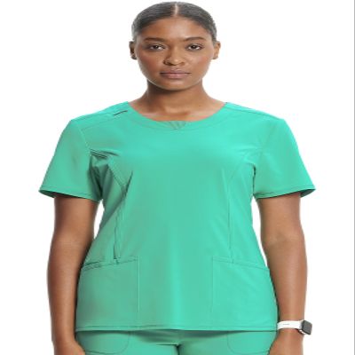 Cherokee Infinity Scrubs for Women Round Neck Scrub Top with 3 Pockets & 360 Stretch 2624A, XL, Palm Leaf