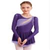 CHICTRY Figure Skating Dress Girls Long Sleeve Patchwork Ballet Dress Leotard with Wrap Skirt Outfit Purple 14 Years view 1