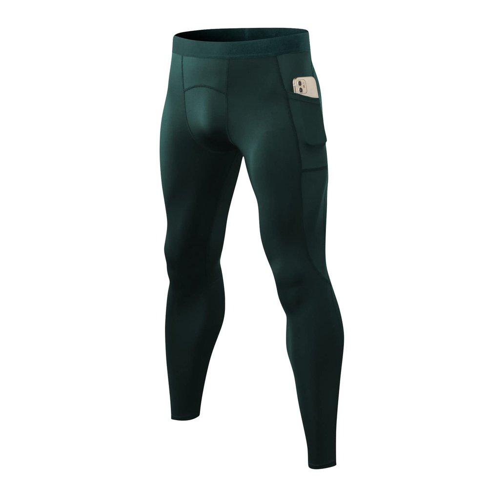 Compression Leggings Men Cool Dry Sports Running Leggings Athletic Workout Tights with Pockets Active Soft Fit Pants