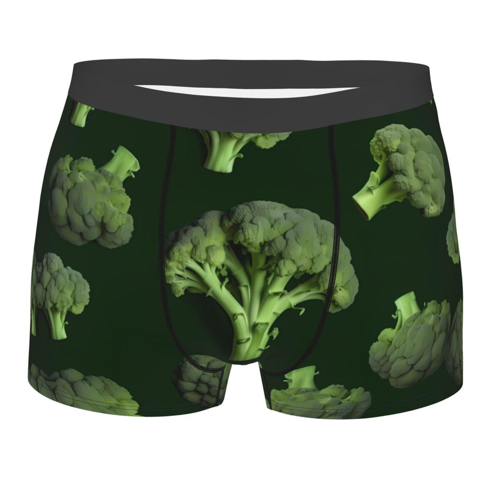 MELPHI Broccoli Printed Men'S Flat Angle Underwear With A Spacecraft Design, Breathable And Lightweight Black