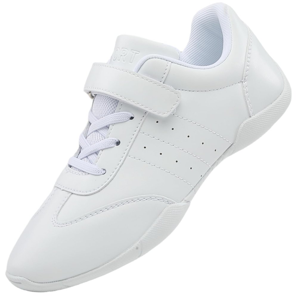 GlideMoves Children Cheer Shoes Girls Dance Training Sneakers Boy Jumping Tumbling Exercise Aerobic Fitness Competition Comfortable Big Kid Size 2.5 White 35