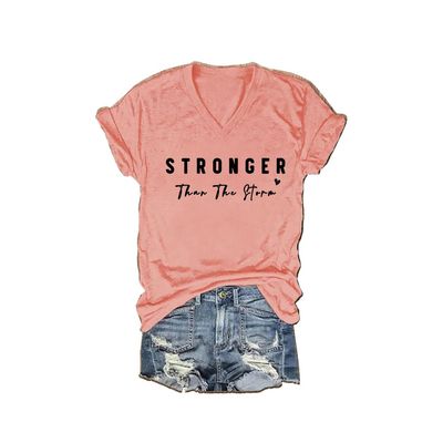 MOGUI Stronger Than The Storm Long Sleeve Tee Shirt Stronger Than The Storm Sweatshirt Vneck Tee Positive Letter Print Top, Large, Sakura