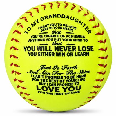 Moactiv Granddaughter Softball Gift Inspirational Handmade PU Softball with Printed Motivational Message, Standard Size for Birthday, Graduation, Christmas, and Sports Gift for Girls