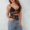 Mxiqqpltky Lace Patchwork Cami Top for Women Spaghetti Strap Halter Tie-up Backless Slim Fit Going Out Crop Top Lace Tank Top (F-Black, S) view 2