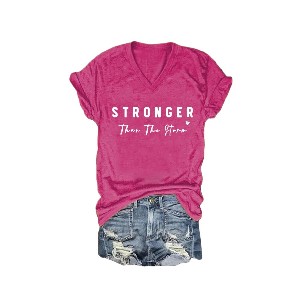 MOGUI Stronger Than The Storm Hoodie Women Stronger Than The Storm Long Sleeve Tee Shirt Fun Positive Gift Tee Shirt, Medium, Pink