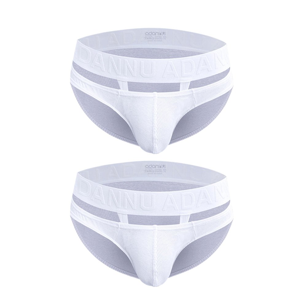 snooya Men's 2-Pack Fresh Inside Printed Tagless Label Cotton White Brief with Built-in Rope,Freedom and Soft,Multipacks,XL