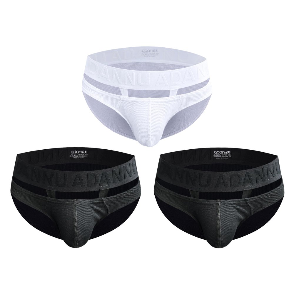 snooya Men's Tagless Comfort Dyed Bikini,3 Pack G-String Briefs Bulge Pouch Underwear,Two Black and White,M