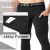 Black Compression Pants Men Leggings Tights Dry Cool Sports Running Athletic Gym Basketball Baselayer Tights Pockets view 3