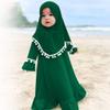 Abaya Dress for Baby Girls Prayer Dresses for Eid Ramadan Outfits Long Sleeve Robe Kaftan Dress Infant Girls Milk Silk Clothes Maxi Abayas Baby Girl Muslim Clothes Dark Green Pom-poms 0-6 Months view 2