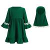Abaya Dress for Baby Girls Prayer Dresses for Eid Ramadan Outfits Long Sleeve Robe Kaftan Dress Infant Girls Milk Silk Clothes Maxi Abayas Baby Girl Muslim Clothes Dark Green Pom-poms 0-6 Months view 4