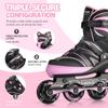 2PM SPORTS Kids Adjustable Inline Skates Ages 4-12, Youth Inlie Skates for Girls Boys 5-8 8-12 with Full Light Up Wheels, Beginner Women Men Adult Skates - Pink Small view 2