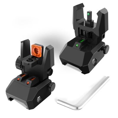 TRSAIM Fiber Optic Sights, Flip Up Front and Rear Sights with Green Red Fiber Optics Dots,Tool-Free Adjustable Nylon Sights Rapid Transition (Green Dot)