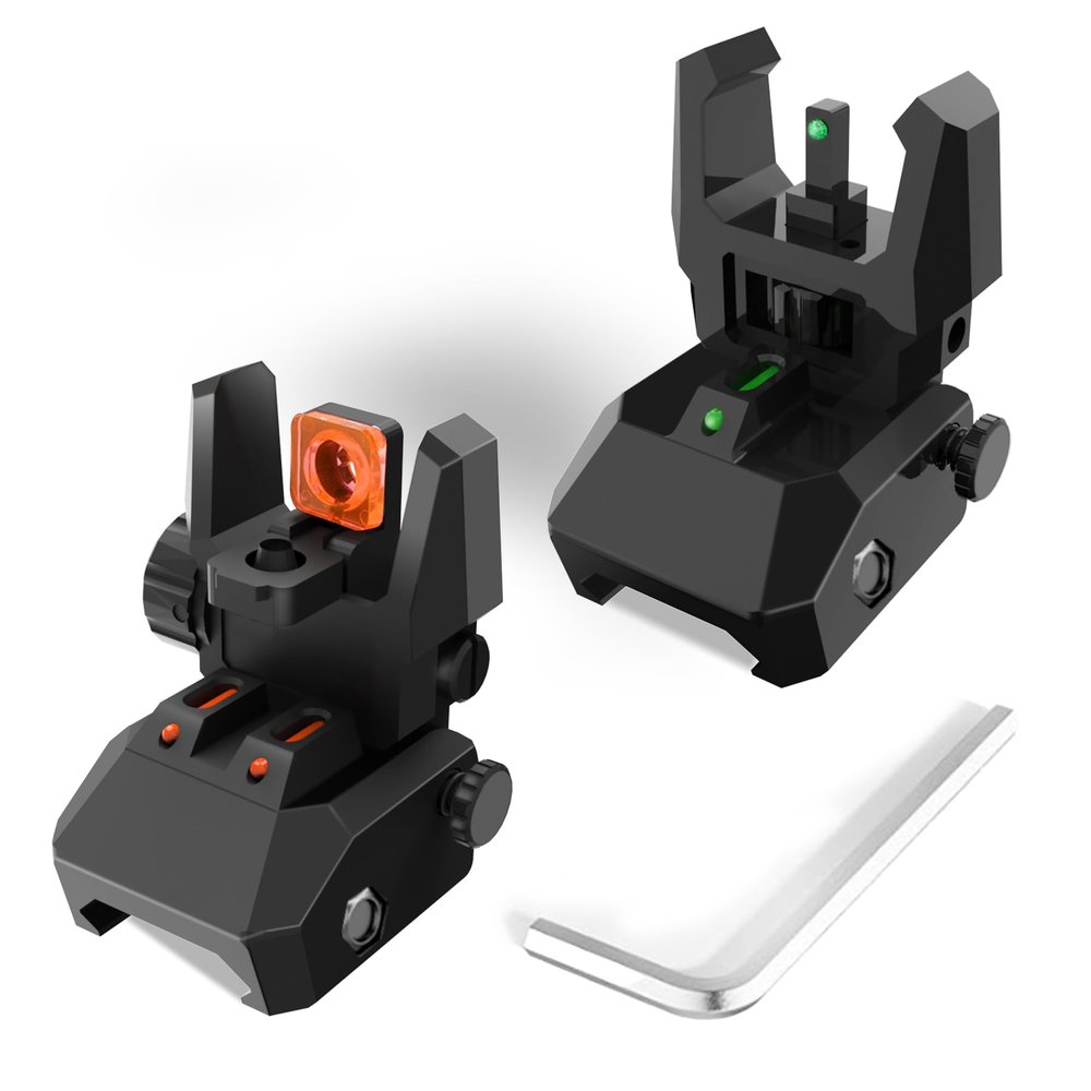 TRSAIM Fiber Optic Sights, Flip Up Front and Rear Sights with Green Red Fiber Optics Dots,Tool-Free Adjustable Nylon Sights Rapid Transition (Green Dot)