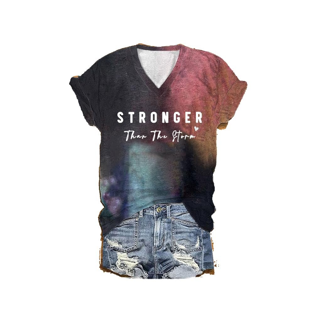 MOGUI Stronger Than The Storm Hoodie Women Stronger Than The Storm Long Sleeve Tee Shirt Fun Positive Letter Print Gift Tee Shirt Funny Tee, X-Large
