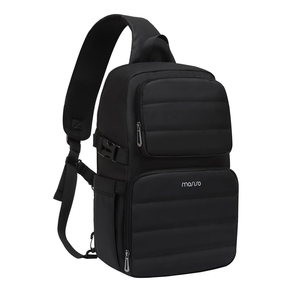 MOSISO Sling Backpack Travel Hiking Daypack for Men Women, Waterproof Crossbody Sling Bag with USB Charging Port & 2 Front Pockets One Shoulder Chest Bag for Outdoor Sports, Black