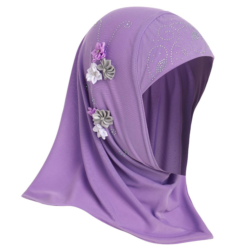 Hijab Scarf Kids Girls Hijab Head Scarfs Flower Hijab for Baby Kids Girls Muslim Hijab 3D Flower Hijab Turkish Arabic Scarf Prayer Dress Head Wrap for 2-6 Years Old Purple 2-6 Years