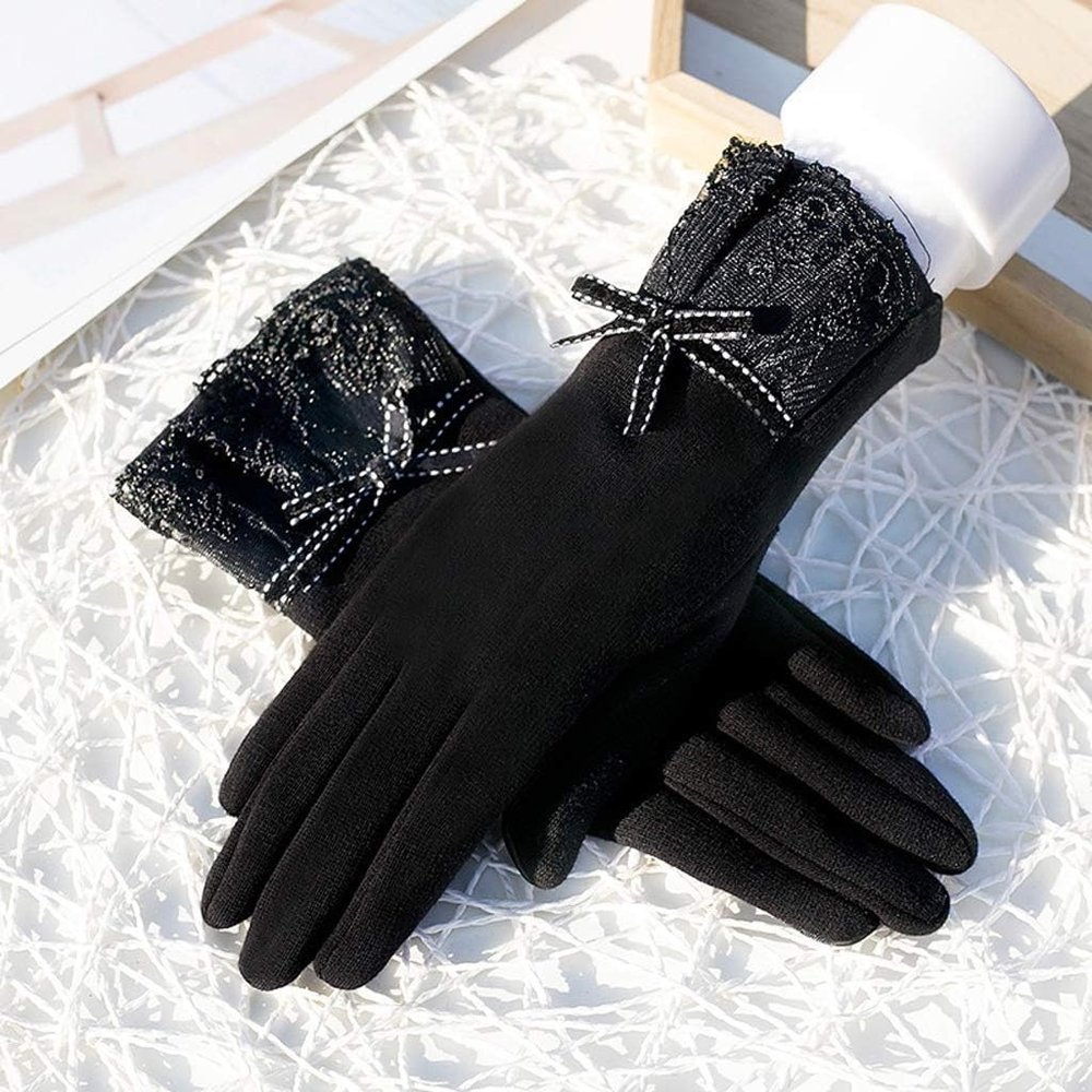 BKEKM Cycling Gloves Touch Screen Mittens Gloves Cute Ski Gloves Five-Finger Thermal Glove Plus Velvet Elastic Winter Gloves
