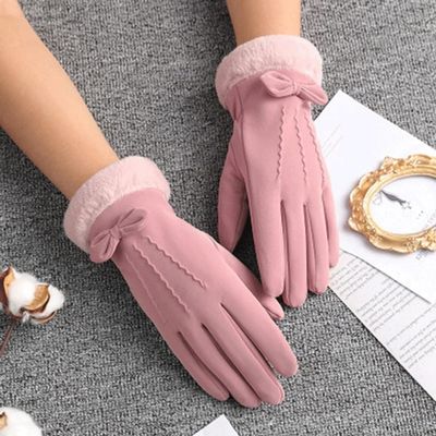 BKEKM Thermal Glove Cute Bow Cycling Gloves Velvet Waterproof Ski Gloves Touch Screen Cashmere Thicken for Women Winter Gloves