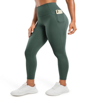 CRZ YOGA Butterluxe Workout Leggings Pockets 25'' - High Waisted Gym Womens Yoga Pants Buttery Soft Dark Forest Green Small