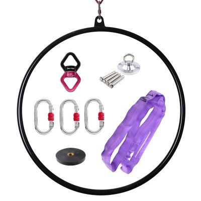 Black Aerial Lyra Hoop for Beginners/Adults/Men/Women, Professional Yoga Ring Fitness Stainless Steel Single Point Aerial Hoop Equipment Kit for Dancing Studio Gym Club, Tube Dia 25mm ( Size : Dia 95c