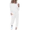 QWENTMTNTY Lounge Sets for Women Plus Size 2 Piece Tops Long Pants Jogging Outfits Jogger Set Workout Sweat Suit Womens Comfy Loungewear White 3XL view 1