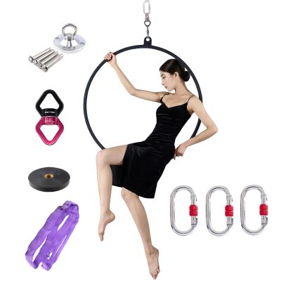 Black Single Point Aerial Lyra Hoop with All Accessories, 2.6ft/2.8ft/3ft/3.1ft/3.3ft Round Hanging Aerial Hoop Fitness Yoga Ring Kit for Men Women Dancers Beginners, Loads 661LBS ( Color : Silver , S