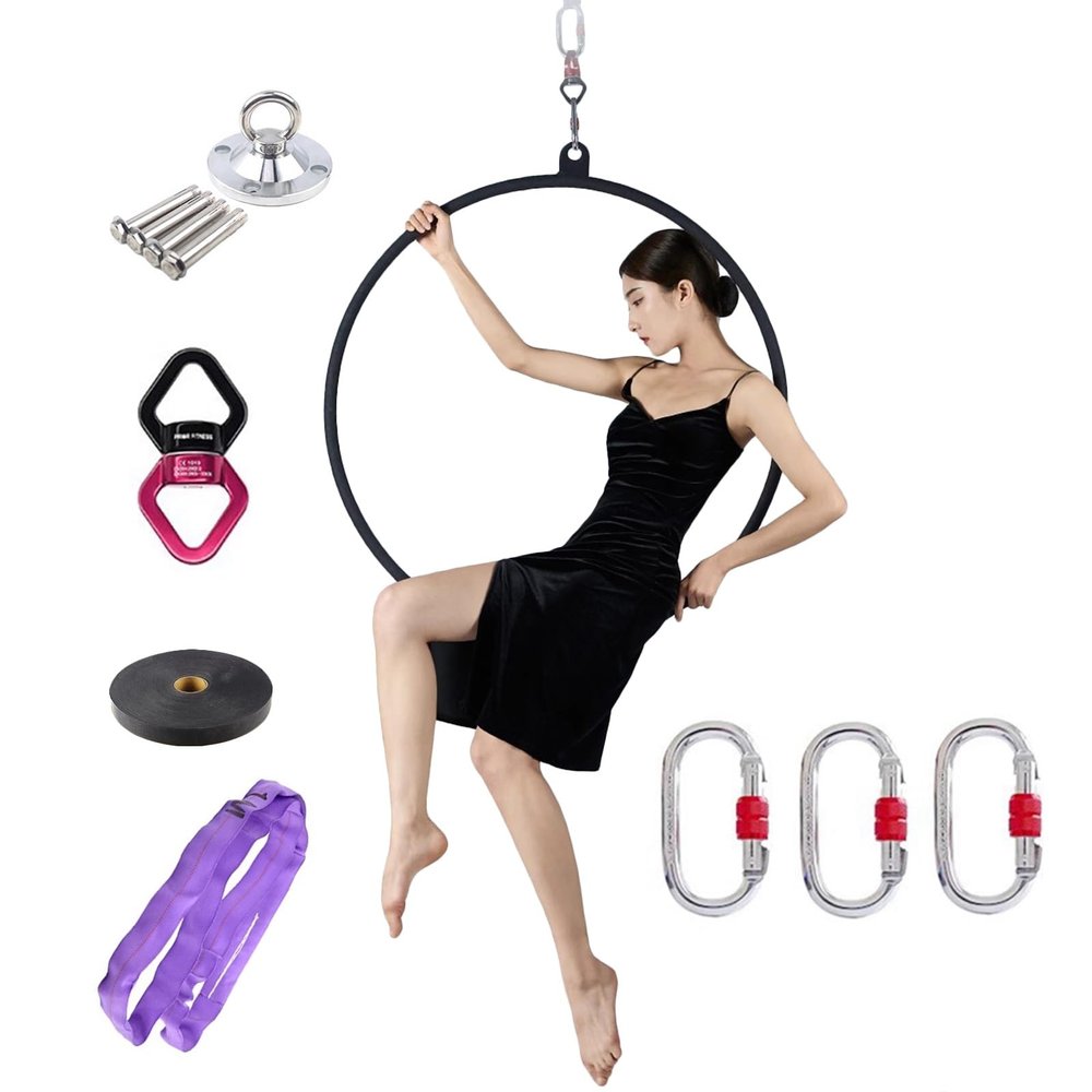 Black Single Point Aerial Lyra Hoop with All Accessories, 2.6ft/2.8ft/3ft/3.1ft/3.3ft Round Hanging Aerial Hoop Fitness Yoga Ring Kit for Men Women Dancers Beginners, Loads 661LBS ( Color : Silver , S