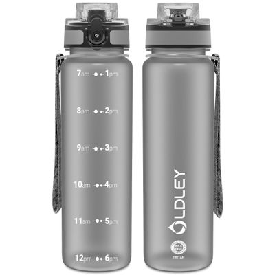 OLDLEY 32 oz Water Bottle, Motivational Water Bottle with Time Marker, Sports Water Bottle With Strap, Leakproof & BPA Free Large Water Bottles for School, Gym, Travel, Outdoor, Tritan,Gray
